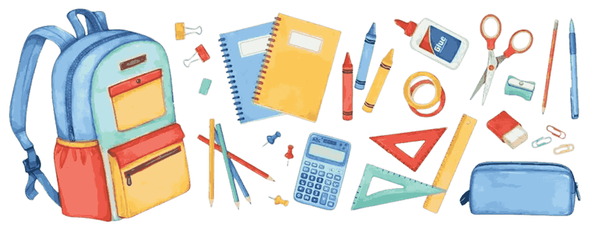 Pictogrammes des différentes fournitures scolaires.